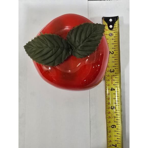 Vintage Glass Apple Figurine – Red Art Glass with Fabric Leaves - Picture 10 of 11